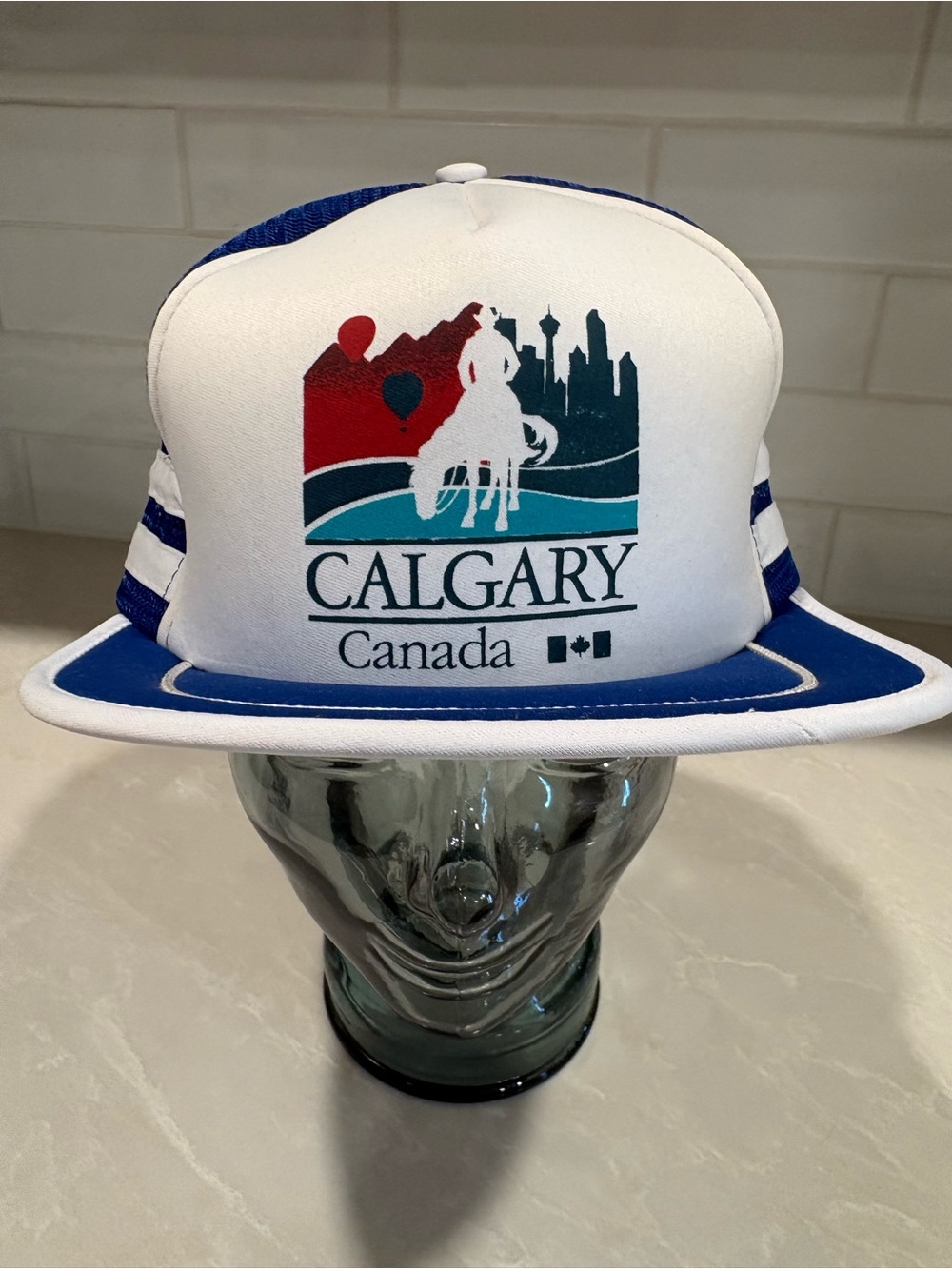 Calgary Canada Trucker Hat with Rodeo Logo - White & Blue